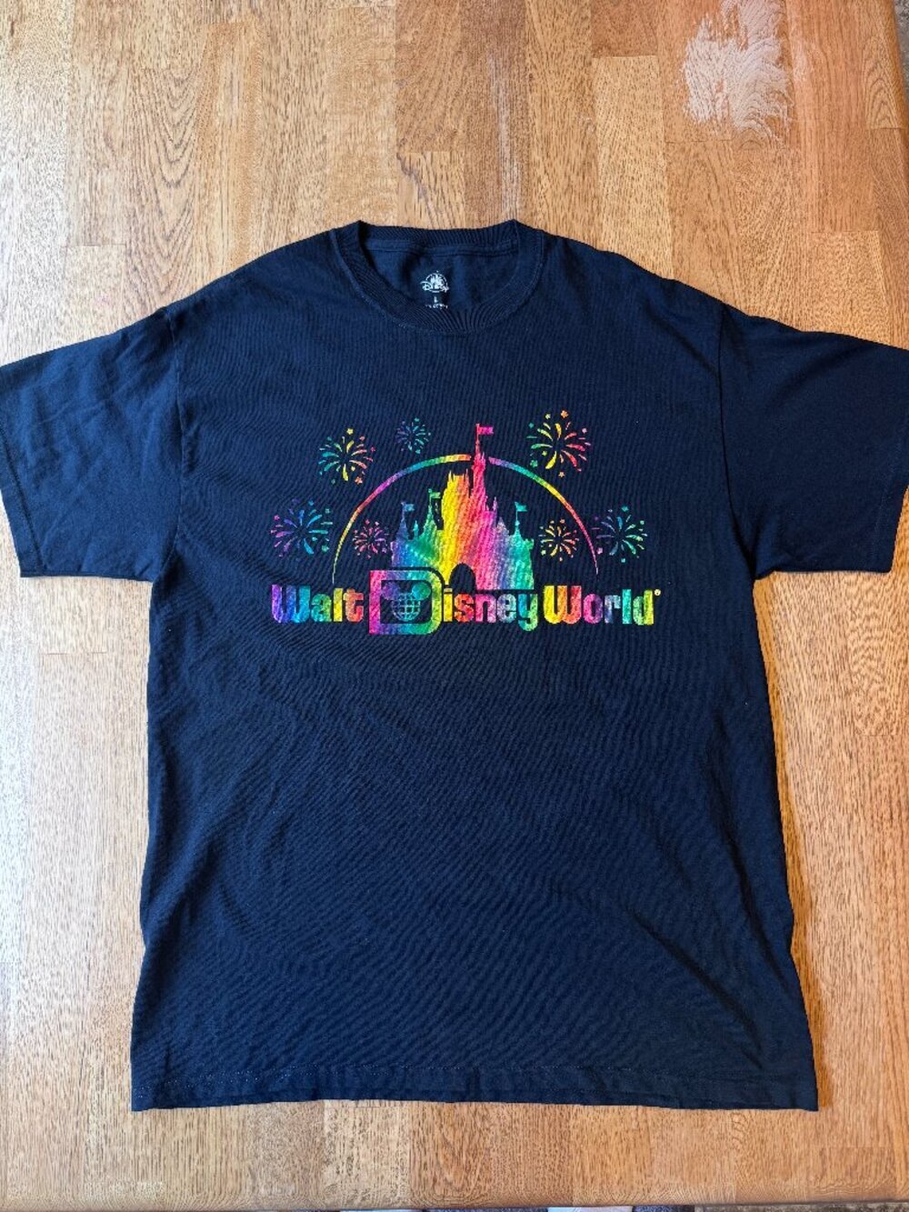 Walt Disney World Rainbow Metallic Tee Castle Size Large